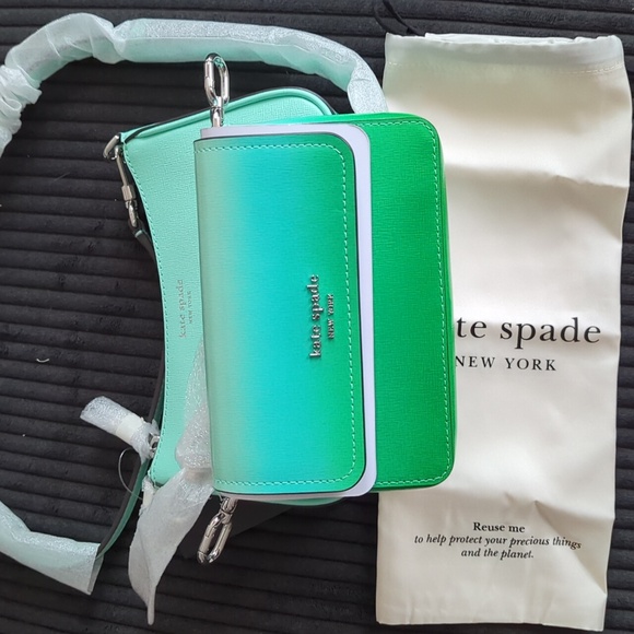 Kate Spade Aqua and Green Double Crossbody Leather Bag - Picture 5 of 7